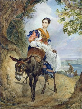 Impresionismo Painting - retrato de op ferzen en un burro Karl Bryullov hermosa mujer dama